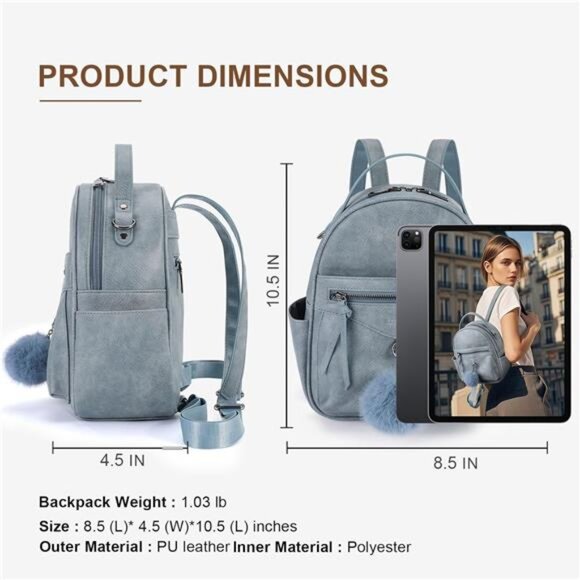 Mini Backpack with Pompom Blue - Picture 3 of 6